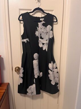 Calvin Klein Black Dress with White Floral Print